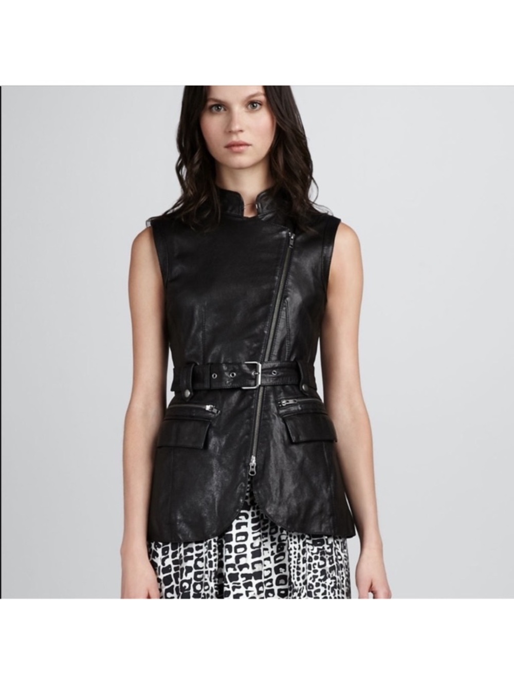 Rachel Zoe Black Sleeveless Leather Belted Vest